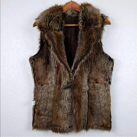 Fever 2 Way Reversible Faux Fur Faux Suede Vest Teddy Bear Brown Sz Med NEW - Picture 8 of 13